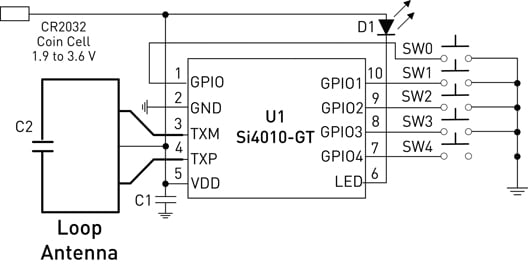 Figure 6: A Simplified Remote Control Schematic Using the Si4010.